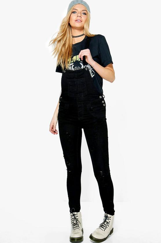 Laila Black Ripped Denim Dungarees